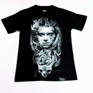 Sullen Art Collective Mens T Shirt YZ Asencio Artwork Black Crewneck Tee Sz S